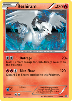 Rare Pokémon card Reshiram 21/99 from Next Destinies expansion
