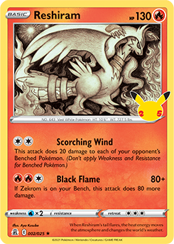 Rare Pokémon card Reshiram 2/25 from Celebrations expansion