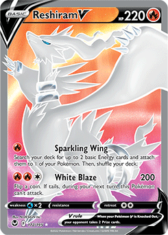 Full Art V Pokémon card Reshiram V 172/195 from Silver Tempest expansion