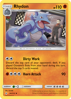 Uncommon Pokémon card Rhydon 94/214 from Unbroken Bonds expansion