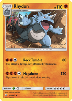 Uncommon Pokémon card Rhydon 66/147 from Burning Shadows expansion