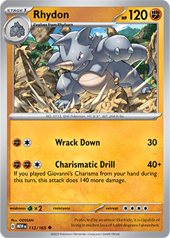 Uncommon Pokémon card Rhydon 112/165 from 151 expansion