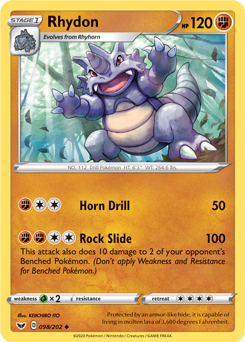 Uncommon Pokémon card Rhydon 98/202 from Sword & Shield expansion