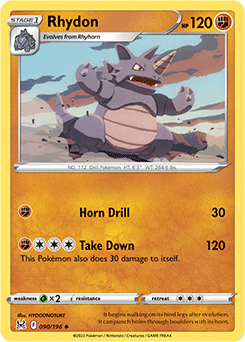 Uncommon Pokémon card Rhydon 090/196 from Lost Origin expansion