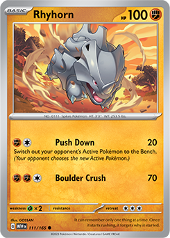 Common Pokémon card Rhyhorn 111/165 from 151 expansion