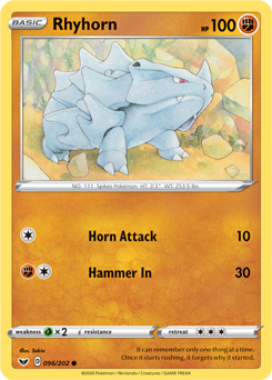 Rhyhorn 96/202 Pokémon card from Sword & Shield for sale at best price