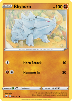 Common Pokémon card Rhyhorn 96/202 from Sword & Shield expansion