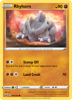 Common Pokémon card Rhyhorn 97/202 from Sword & Shield expansion