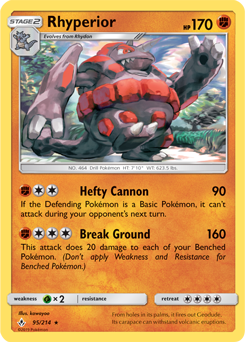 Rare Pokémon card Rhyperior 95/214 from Unbroken Bonds expansion