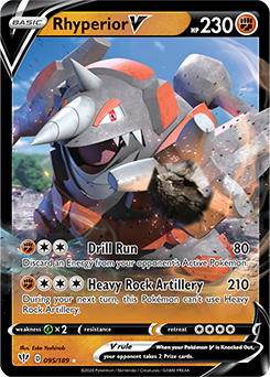 Ultra rare V Pokémon card Rhyperior V 95/189 from Darkness Ablaze expansion