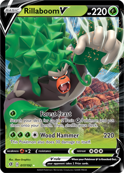 Ultra rare V Pokémon card Rillaboom V 17/192 from Rebel Clash expansion