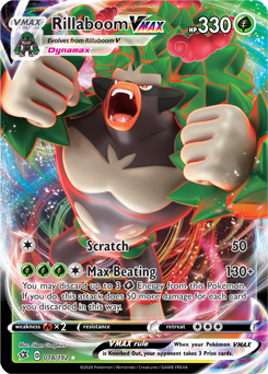Ultra rare VMAX Pokémon card Rillaboom VMAX 18/192 from Rebel Clash expansion