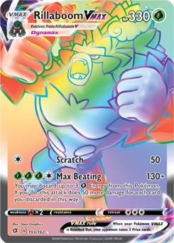 Secret Rainbow VMAX Pokémon card Rillaboom VMAX 193/192 from Rebel Clash expansion