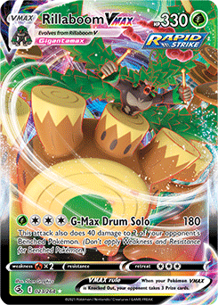 Ultra rare VMAX Pokémon card Rillaboom VMAX 23/264 from Fusion Strike expansion