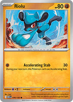 Common Pokémon card Riolu 76/132 from Mega Evolution expansion