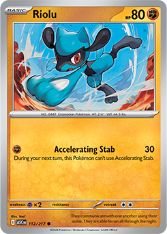 Common Pokémon card Riolu 112/217 from Ascended Heroes expansion