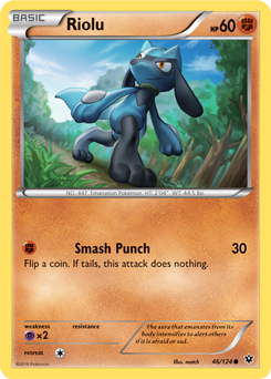 Common Pokémon card Riolu 46/124 from Fates Collide expansion