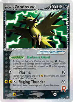 Carte Pokémon Pokémon ex Rocket's Zapdos ex 106/109 de la série Ex Team Rocket Returns
