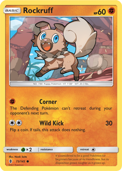 Common Pokémon card Rockruff 73/145 from Guardians Rising expansion