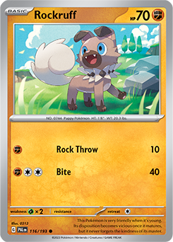 Common Pokémon card Rockruff 116/193 from Paldea Evolved expansion