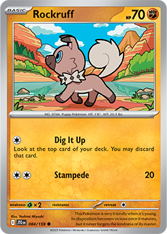 Common Pokémon card Rockruff 84/159 from Journey Together expansion