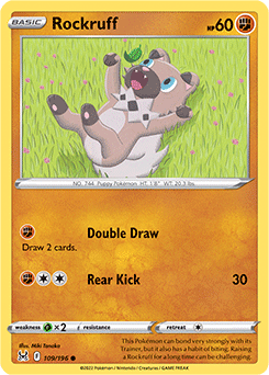 Common Pokémon card Rockruff 109/196 from Lost Origin expansion