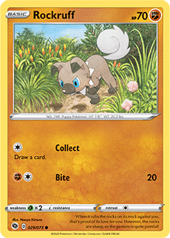 Common Pokémon card Rockruff 029/073 from Champion s Path expansion
