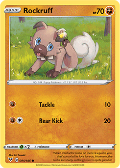 Common Pokémon card Rockruff 094/185 from Vivid Voltage expansion