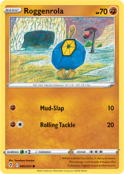 Common Pokémon card Roggenrola 86/203 from Evolving Skies expansion