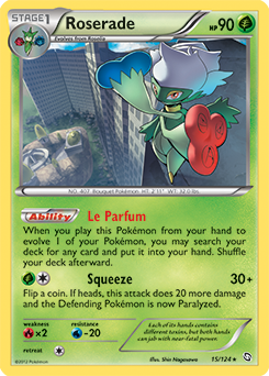 Rare Pokémon card Roserade 15/124 from Dragons Exalted expansion