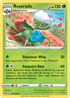 Uncommon Pokémon card Roserade 015/196 from Lost Origin expansion