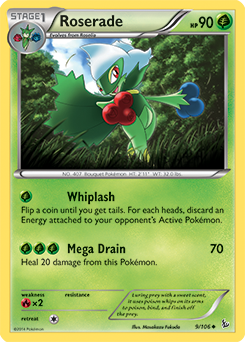 Uncommon Pokémon card Roserade 9/106 from Flashfire expansion