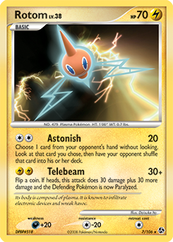 Rare holo Pokémon card Rotom 7/106 from Great Encounters expansion