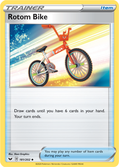 Uncommon Pokémon card Rotom Bike 181/202 from Sword & Shield expansion