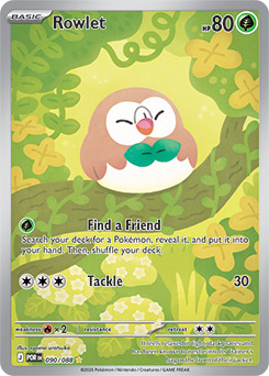 Illustration rare Pokémon card Rowlet 90/88 from Perfect Order expansion