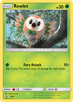 Promo Pokémon card Rowlet SM01 from Sun and Moon Promos expansion