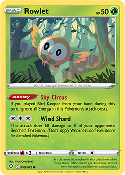Common Pokémon card Rowlet 006/072 from Shining Fates expansion