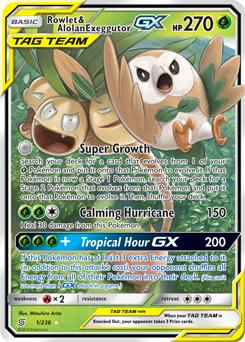 Pokémon GX Pokémon card Rowlet Alolan Exeggutor GX 1/236 from Unified Minds expansion