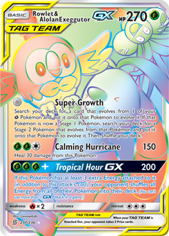 Secret Rainbow GX Pokémon card Rowlet Alolan Exeggutor GX 237/236 from Unified Minds expansion