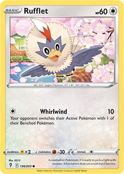 Common Pokémon card Rufflet 136/203 from Evolving Skies expansion