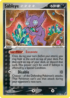Rare Holo Pokémon card Sableye 10/100 from Ex Crystal Guardians expansion