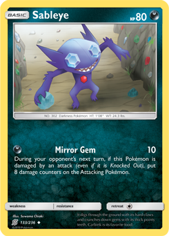 Uncommon Pokémon card Sableye 133/236 from Unified Minds expansion