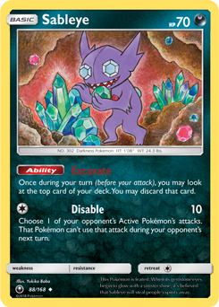 Uncommon Pokémon card Sableye 88/168 from Celestial Storm expansion