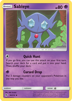 Uncommon Pokémon card Sableye 96/214 from Lost Thunder expansion