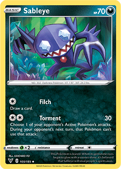 Uncommon Pokémon card Sableye 105/185 from Vivid Voltage expansion