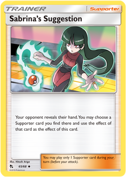 Uncommon Pokémon card Sabrina's Suggestion 65/68 from Hidden Fates expansion