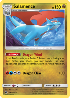 Rare holo Pokémon card Salamence 106/168 from Celestial Storm expansion