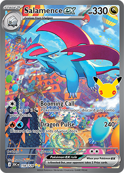 Special illustration rare Pokémon card Salamence ex 156/128 from 30th Celebration expansion