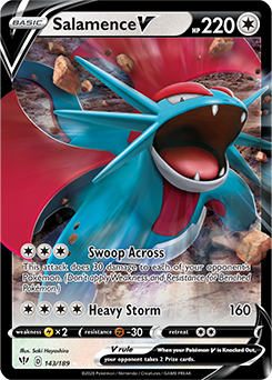 Ultra rare V Pokémon card Salamence V 143/189 from Darkness Ablaze expansion