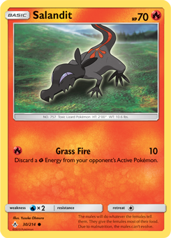 Common Pokémon card Salandit 30/214 from Unbroken Bonds expansion